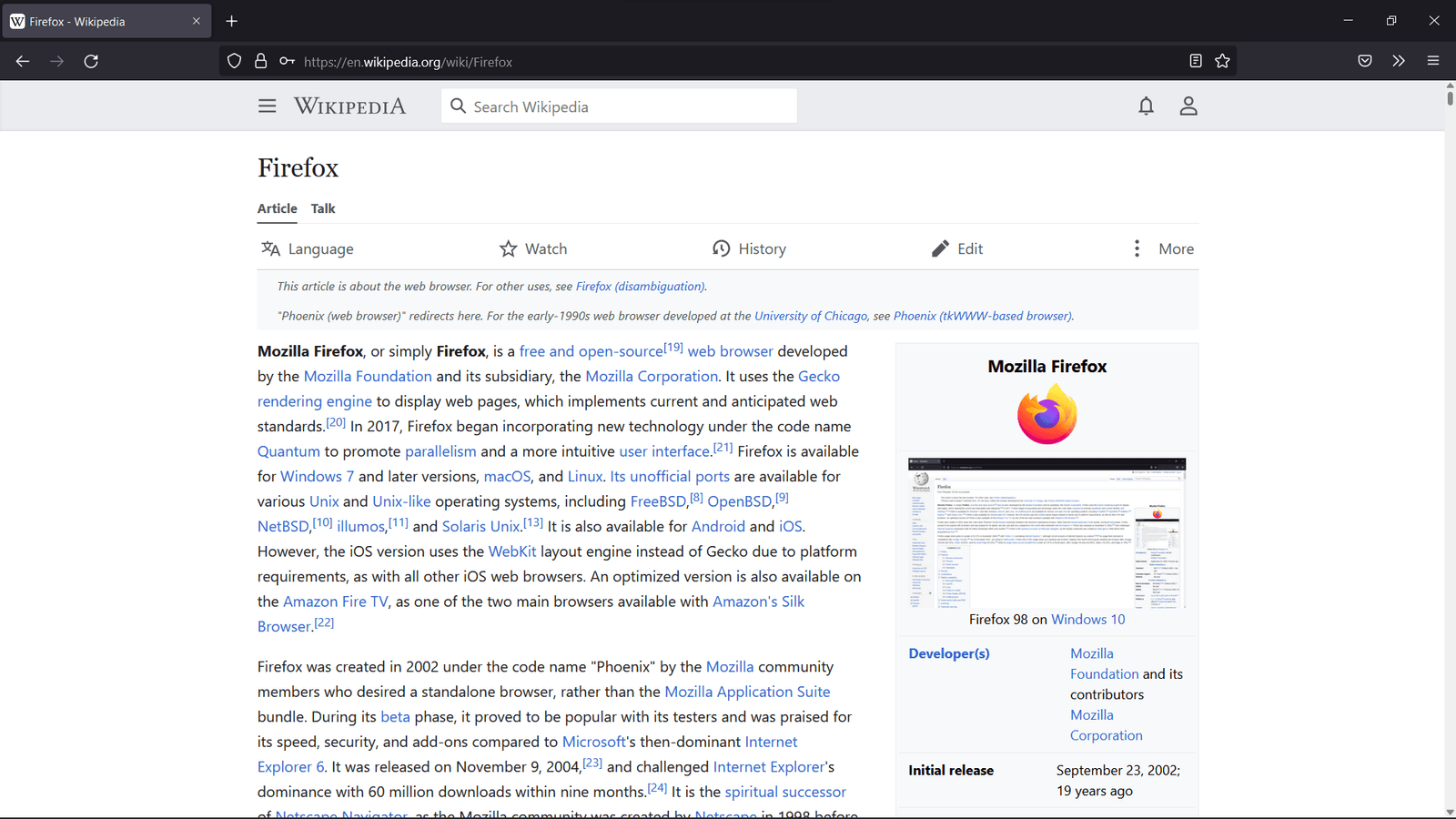 Arhivska snimka Firefoxa 100 na Windowsu 11, a ne inačice 158
